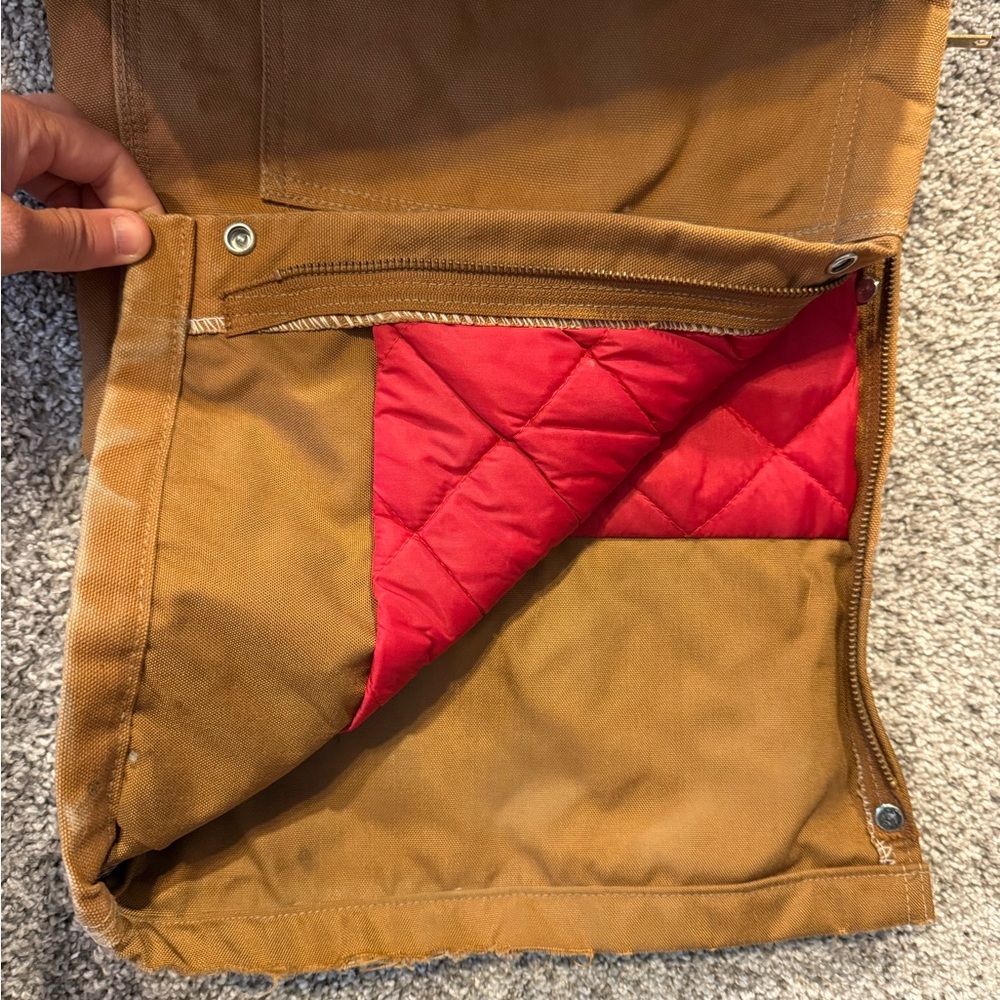 Carhartt Quilted Lined Duck Bib Overalls Mens 50x32 Zip To Thigh R41 BRN * - Picture 8 of 10